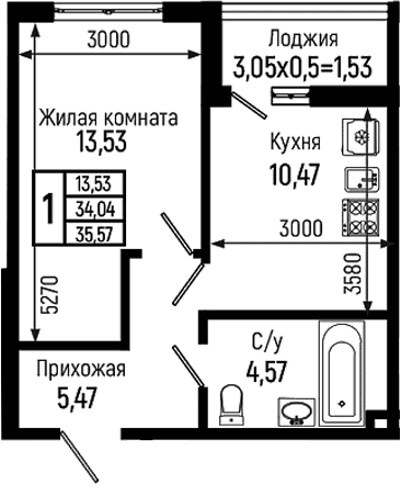 Продается 1-комн. квартира, 34.04 м²