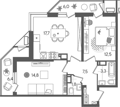 Продается 3-комн. квартира, 57.6 м²