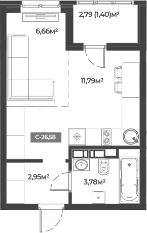 Продается 1-комн. квартира, 25.18 м²