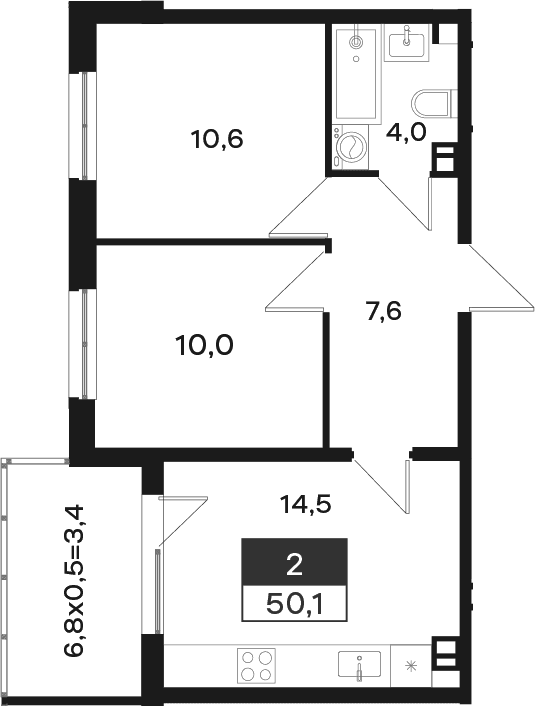 Продается 2-комн. квартира, 46.7 м²