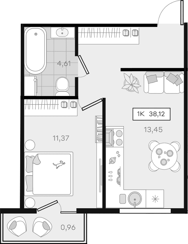 Продается 1-комн. квартира, 37.16 м²