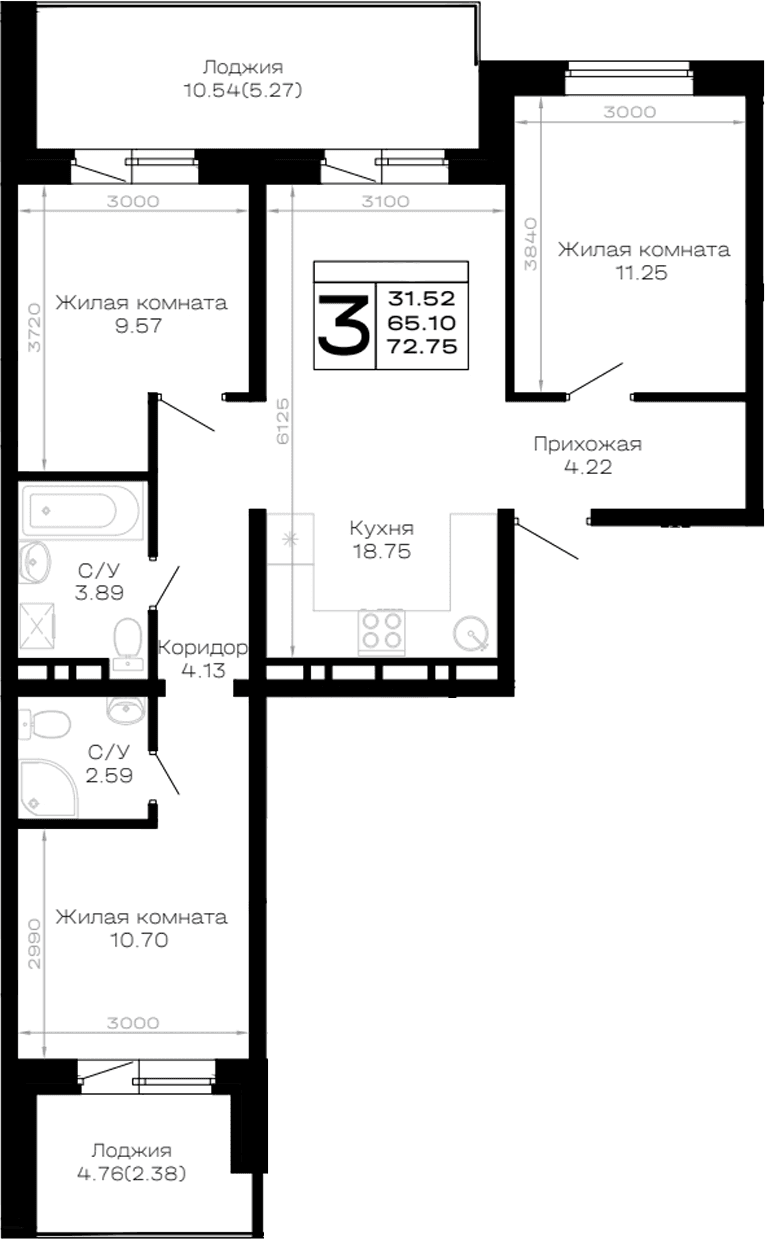 Продается 3-комн. квартира, 65.1 м²