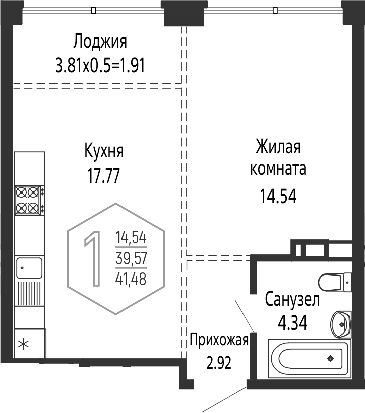 Продается 2-комн. квартира, 39.57 м²