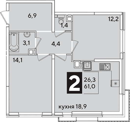Продается 3-комн. квартира, 61 м²