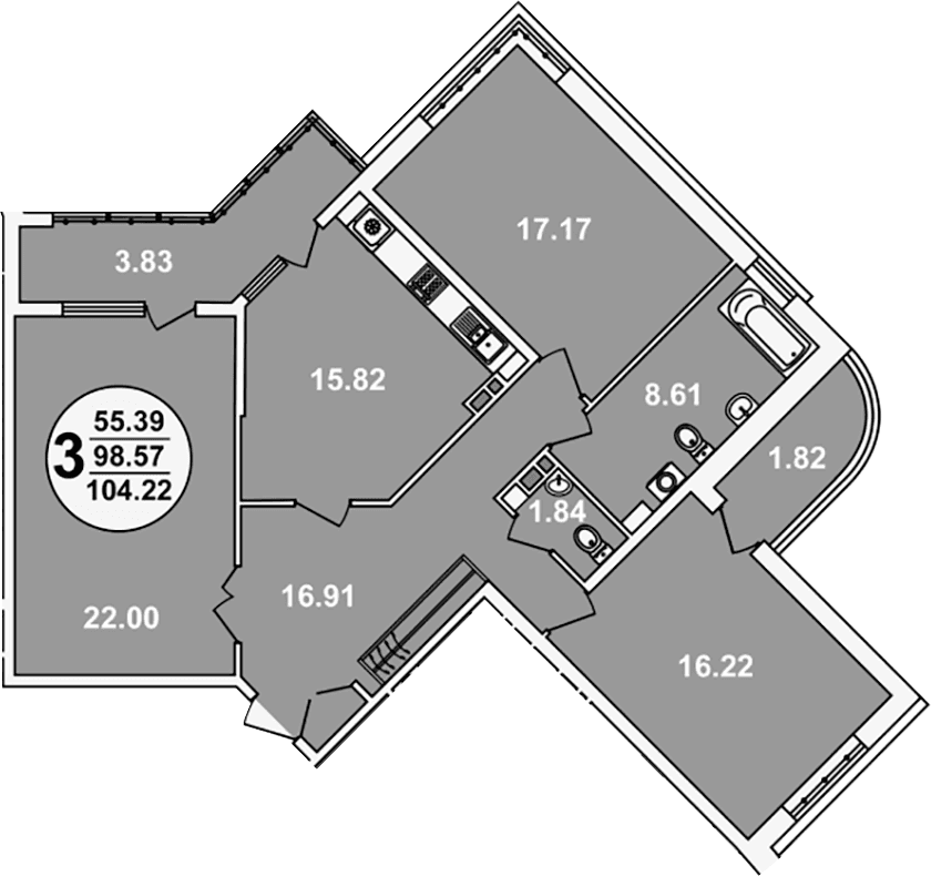 Продается 3-комн. квартира, 98.57 м²