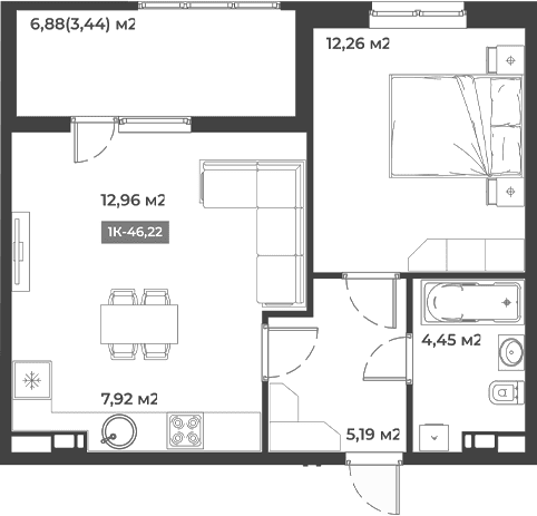 Продается 1-комн. квартира, 42.78 м²