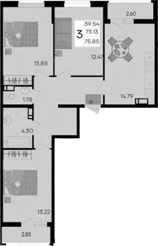 Продается 3-комн. квартира, 73.13 м²