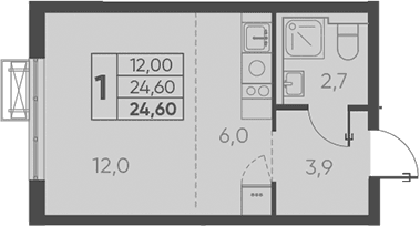 Продается 1-комн. квартира, 24.6 м²
