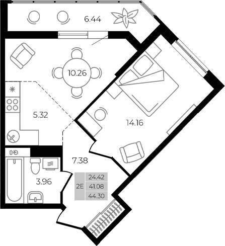 Продается 2-комн. квартира, 41.08 м²