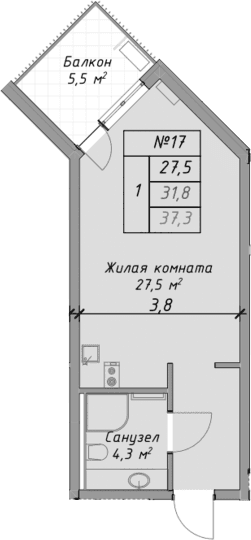 Продается 1-комн. квартира, 31.8 м²