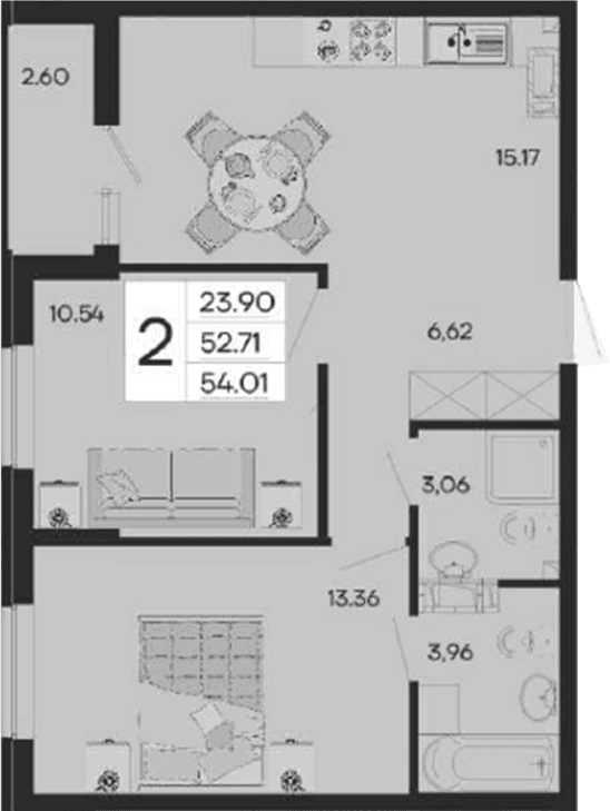 Продается 2-комн. квартира, 52.71 м²