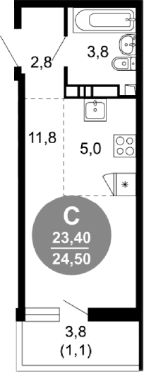Продается 1-комн. квартира, 23.4 м²