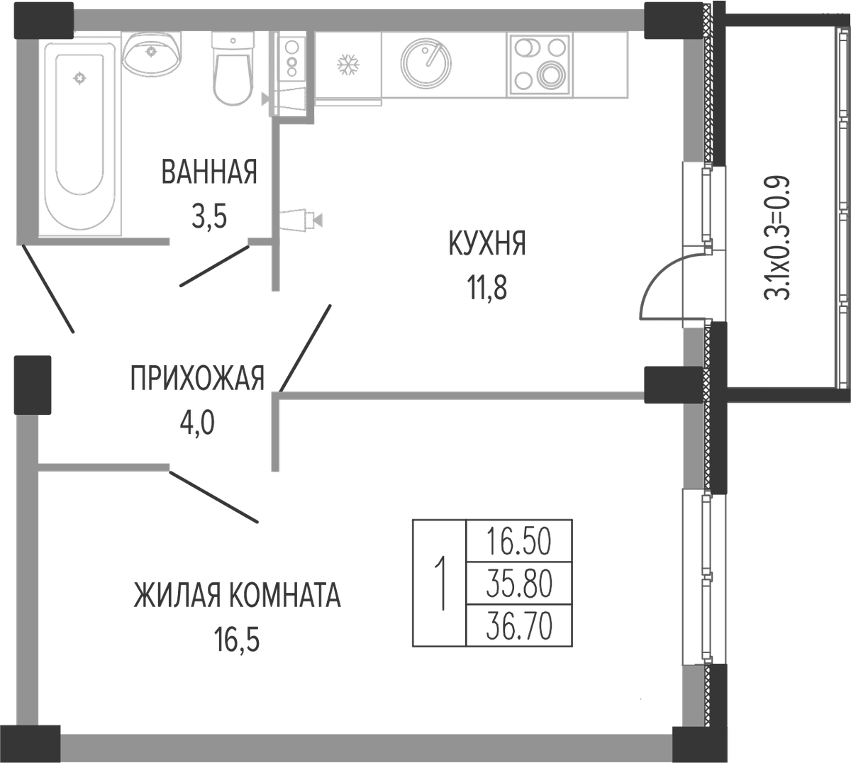 Продается 1-комн. квартира, 36.9 м²