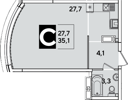 Продается 1-комн. квартира, 35.1 м²