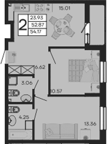 Продается 2-комн. квартира, 52.87 м²