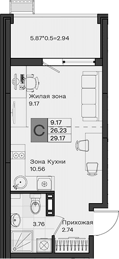 Продается 1-комн. квартира, 26.23 м²