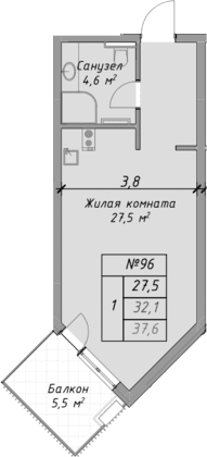 Продается 1-комн. квартира, 32.1 м²