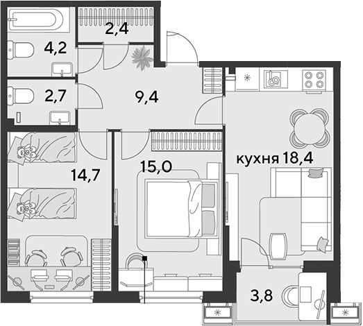 Продается 3-комн. квартира, 66.8 м²