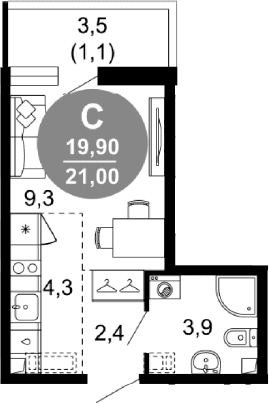 Продается 1-комн. квартира, 19.9 м²