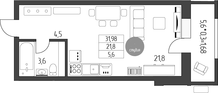 Продается 1-комн. квартира, 30.3 м²