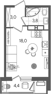 Продается 1-комн. квартира, 24.8 м²