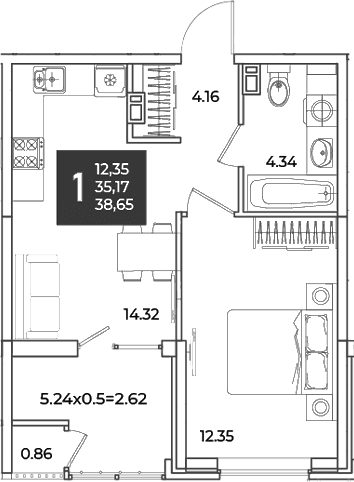 Продается 1-комн. квартира, 35.17 м²