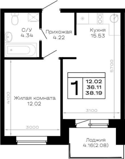 Продается 1-комн. квартира, 36.11 м²