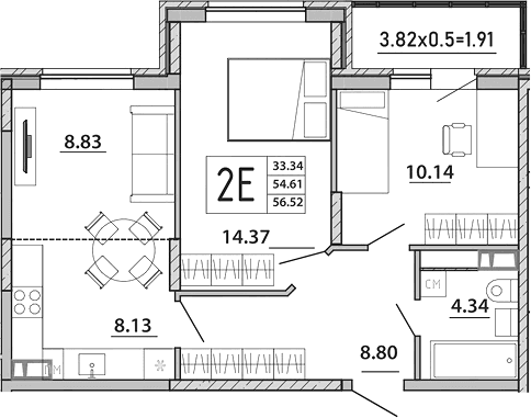 Продается 3-комн. квартира, 54.61 м²
