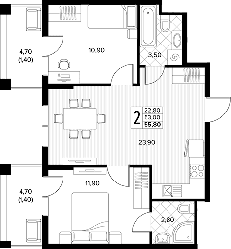 Продается 2-комн. квартира, 53 м²