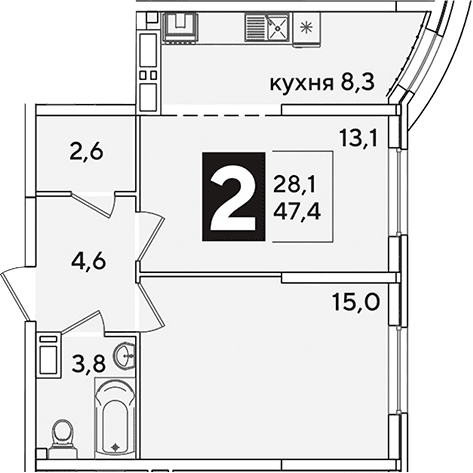 Продается 2-комн. квартира, 47.4 м²