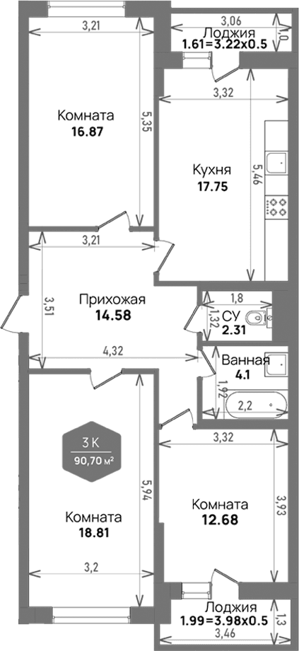 Продается 3-комн. квартира, 87.1 м²