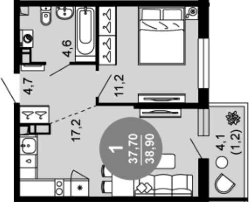 Продается 2-комн. квартира, 37.7 м²