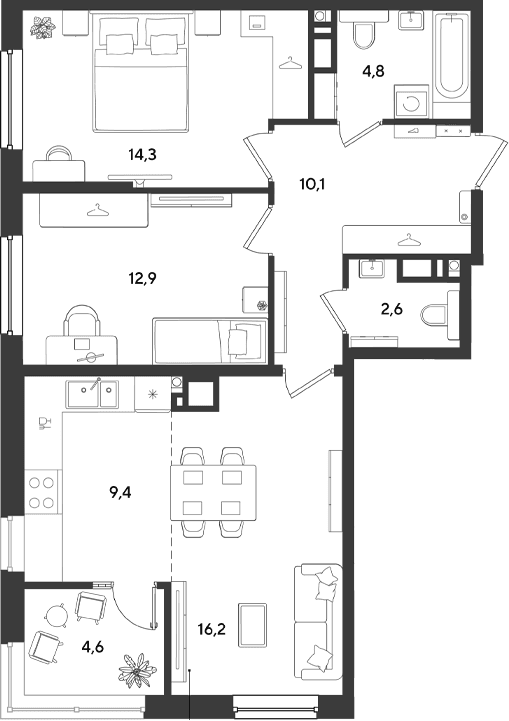 Продается 3-комн. квартира, 70.3 м²