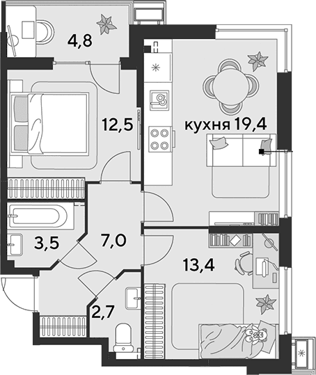 Продается 3-комн. квартира, 58.5 м²