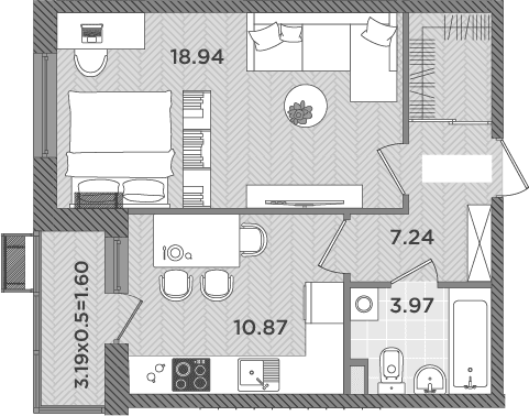 Продается 1-комн. квартира, 41.02 м²