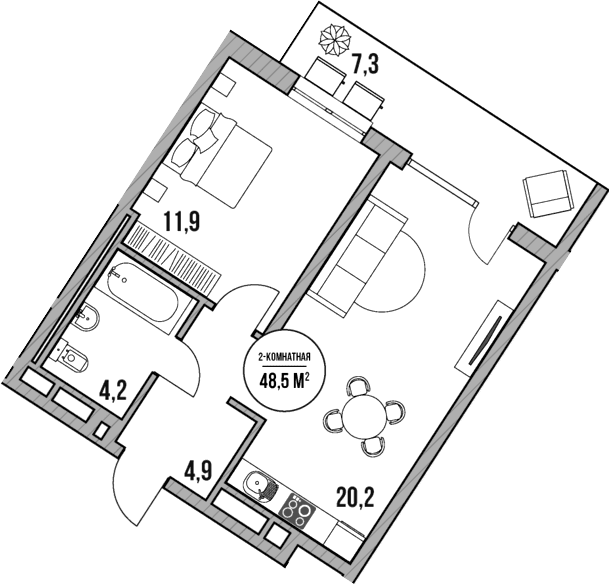 Продается 2-комн. квартира, 41.2 м²