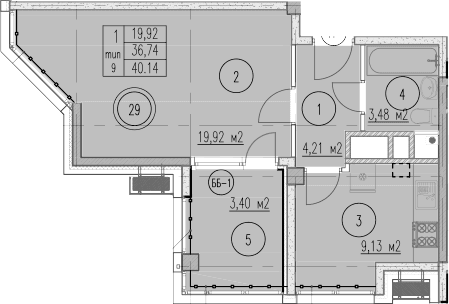 Продается 1-комн. квартира, 36.74 м²