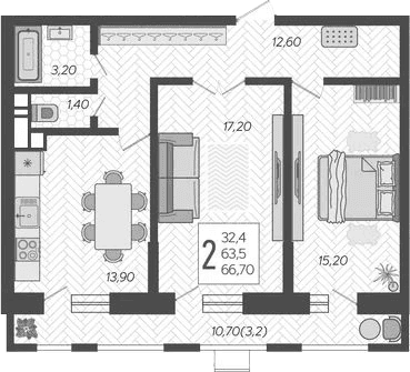 Продается 2-комн. квартира, 64.01 м²