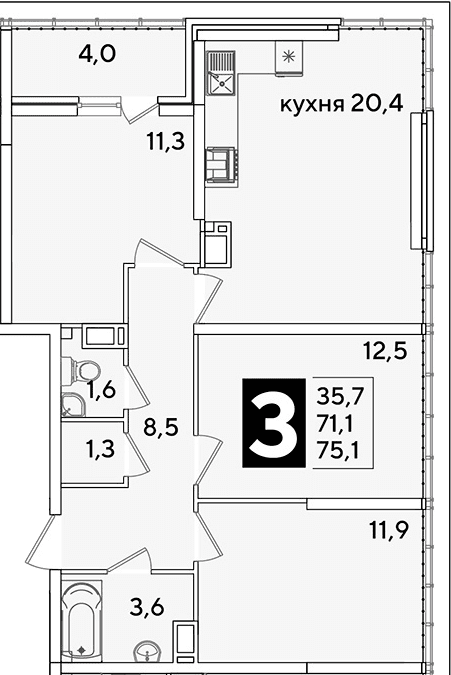 Продается 4-комн. квартира, 71.1 м²