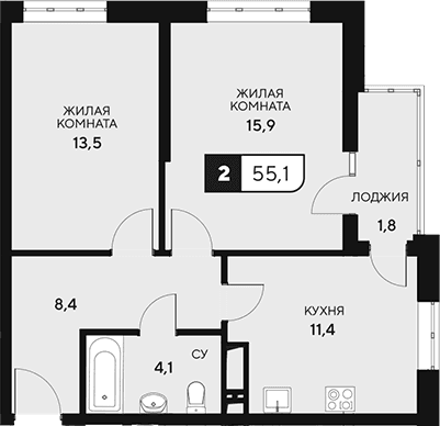 Продается 2-комн. квартира, 53.3 м²