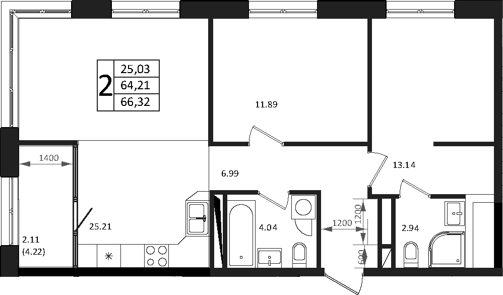 Продается 3-комн. квартира, 64.21 м²