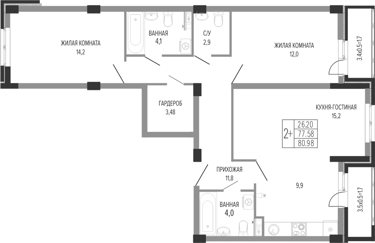 Продается 3-комн. квартира, 79.1 м²