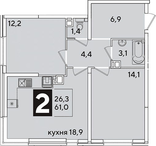 Продается 3-комн. квартира, 61 м²