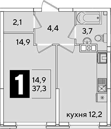 Продается 1-комн. квартира, 37.3 м²
