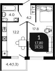 Продается 1-комн. квартира, 38.2 м²