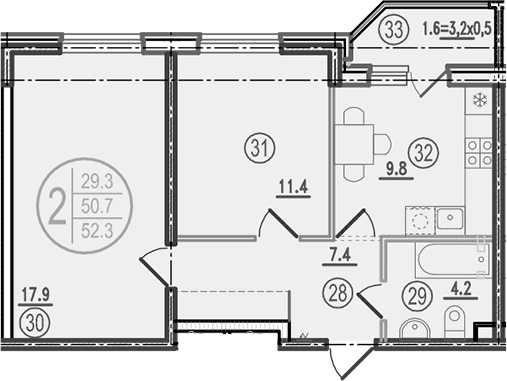 Продается 2-комн. квартира, 50.7 м²