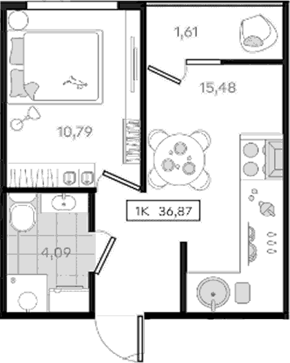 Продается 1-комн. квартира, 35.26 м²