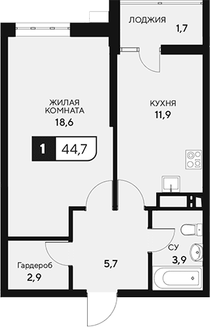 Продается 1-комн. квартира, 43 м²