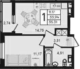 Продается 1-комн. квартира, 33.94 м²