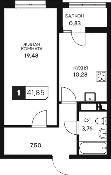 Продается 1-комн. квартира, 41.02 м²